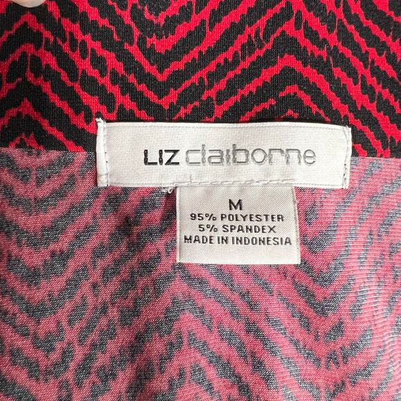 Liz Claiborne Womens Faux Wrap Blouse Shirt Top Chevron Print Red Black Medium - Picture 7 of 8